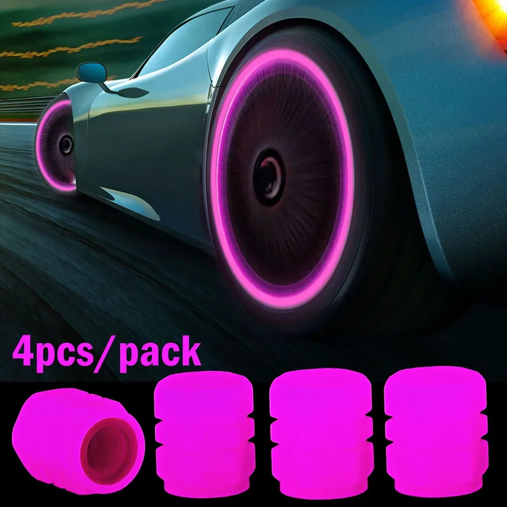 4/16pcs Luminous Valve Caps Car Fluorescent Tire Valves Cap Glow in The Dark Car Motorcycle Bike Wheel Plug Tyre Hub Cover Decor - Carmoods