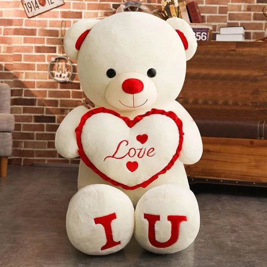 Giant Teddy Bear Plush – Big LOVE Stuffed Toy - Beige&Red / 100CM
