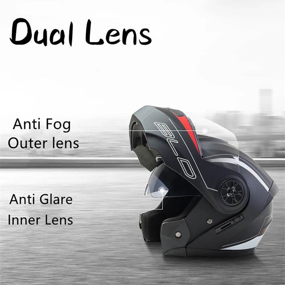 BLD Full Face Motorcycle Helmet – Dual Lens, Modular Flip-Up Casco for Men & Women - Matte black / M