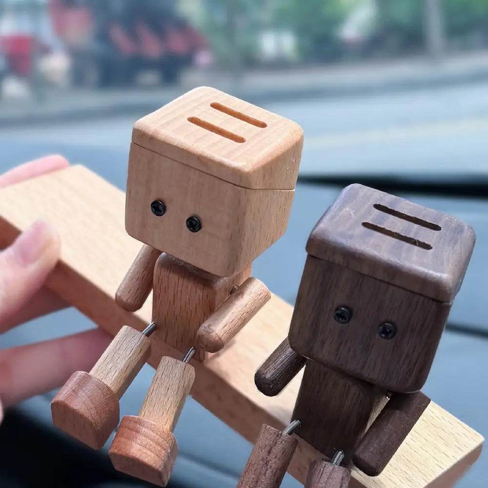 Wooden Leg-Shaking Car Ornament – Cute Robot Fragrance Doll - A