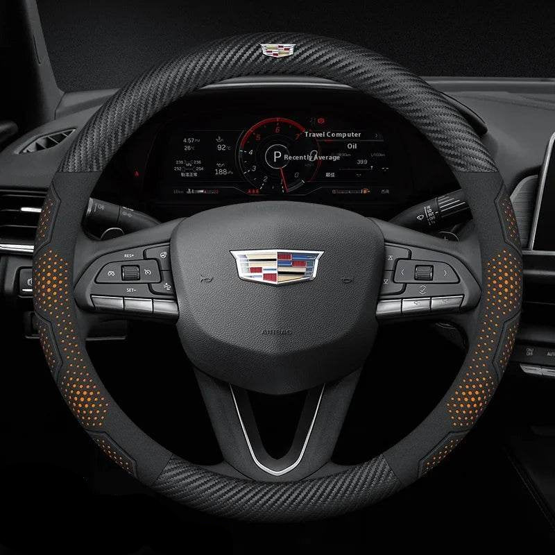 Cadillac Steering Wheel Cover - Carbon Fiber Orange