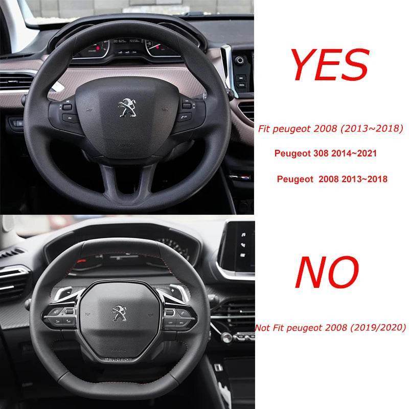 Peugeot Carbon Fiber + Leather Steering Wheel Cover for 208, 308, 2008 (2012–2021) - black