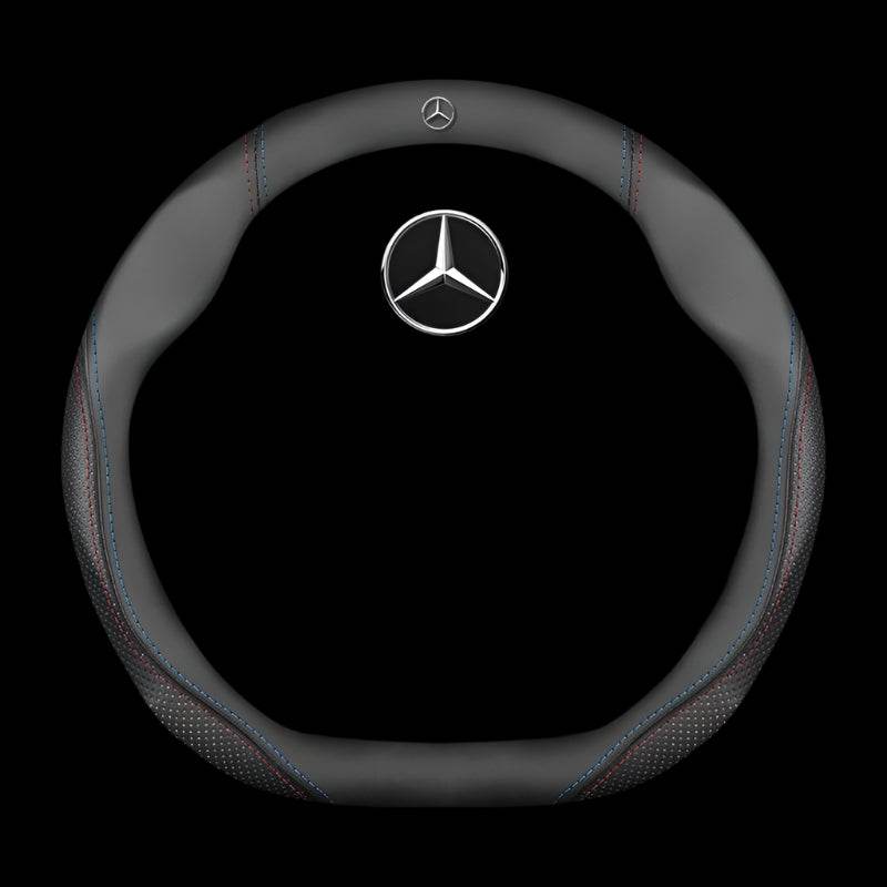 Mercedes Suede Leather Steering Wheel Cover - D Leather Blue Red