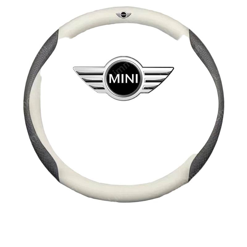 Mini Cooper Carbon Fiber Steering Wheel Cover - Leather White