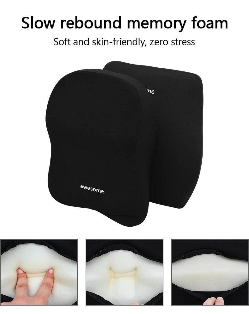 Ergonomic Car Lumbar & Neck Support Pillow Set – Memory Foam Cushion for Back & Headrest - Black Set