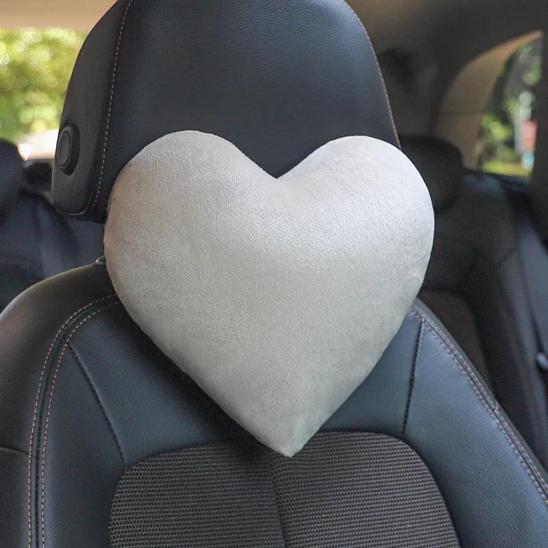 Heart-Shaped Plush Car Headrest Pillow - Soft Neck Support Cushion - beige 1pc