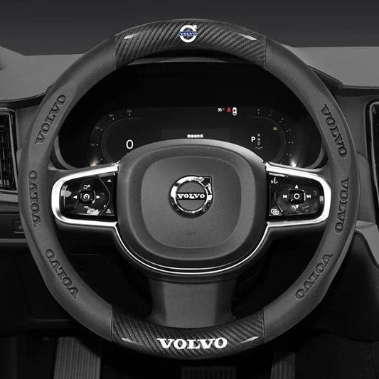 Volvo Carbon Fiber Leather Steering Wheel Cover - Carbon Black