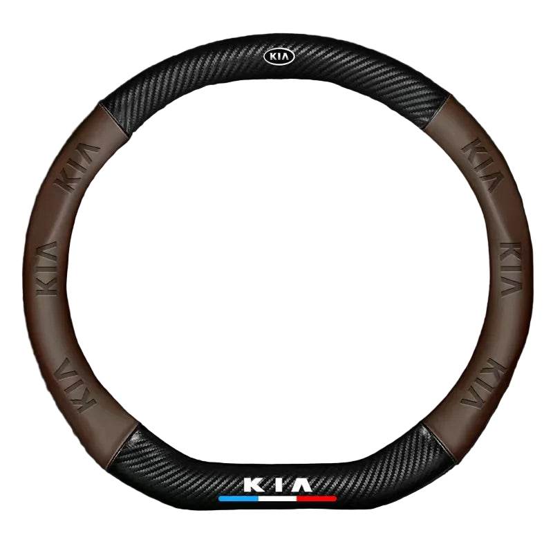 Kia Leather Steering Wheel Cover - brown D-shape