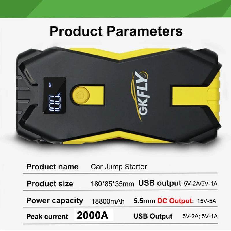 GKFLY 2000A Portable Car Jump Starter – 12V Battery Booster & Power Bank for Petrol & Diesel Vehicles -