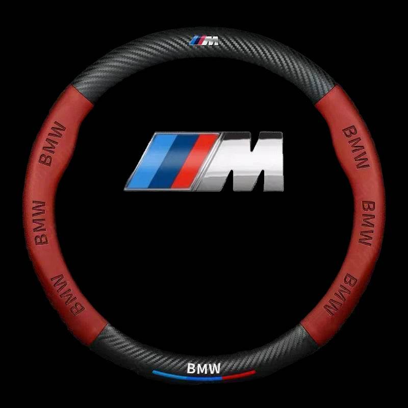BMW 3D Carbon Fiber Leather Steering Wheel Cover - M Red