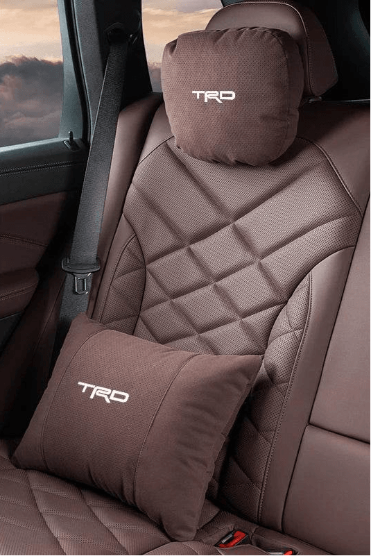 TRD Suede Car Neck Pillow for Toyota Corolla, Yaris, Camry, Prius & More - headrest black