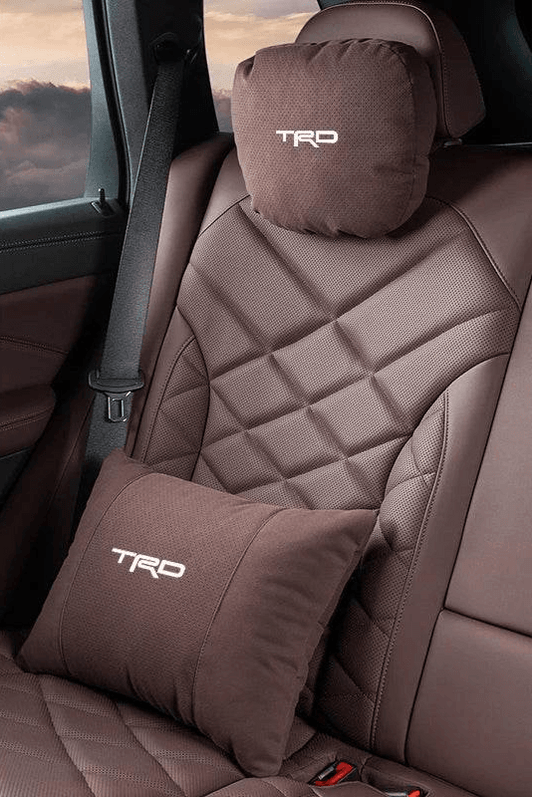 TRD Suede Car Neck Pillow for Toyota Corolla, Yaris, Camry, Prius & More - headrest black