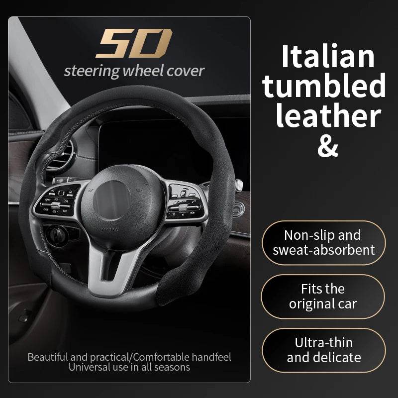 Suede Anti-Slip Ultra-Thin Steering Wheel Cover - Black