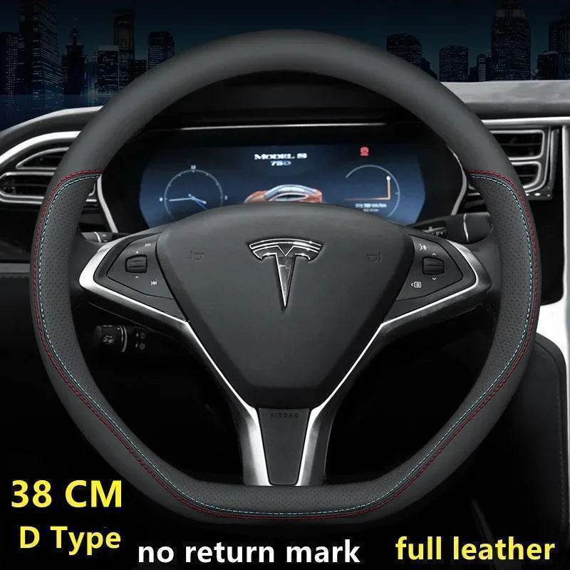 Tesla Premium Leather Steering Wheel Cover - 38 D