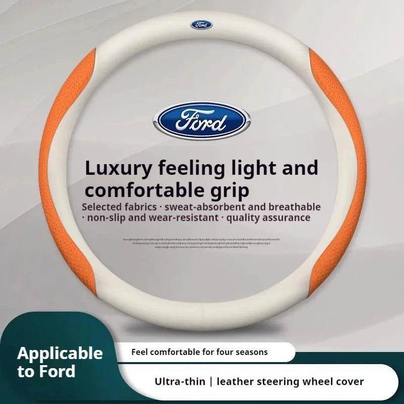 Ford Carbon Fiber Leather Steering Wheel Cover - O Orange Style A