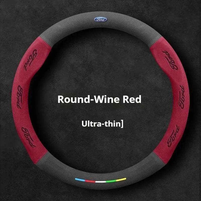 Ford Suede Steering Wheel Cover - O Red