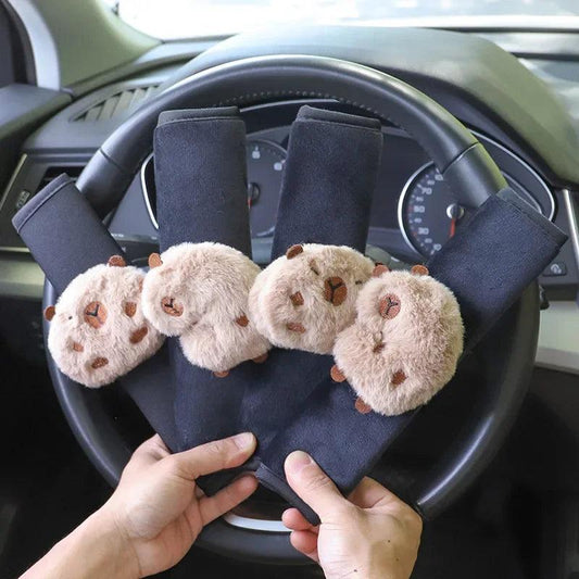 2pcs Cute Capybara Plush Car Seat Belt Shoulder Pad Covers