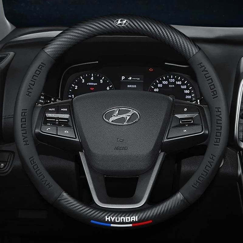 Hyundai Leather Steering Wheel Cover - Black D-shape