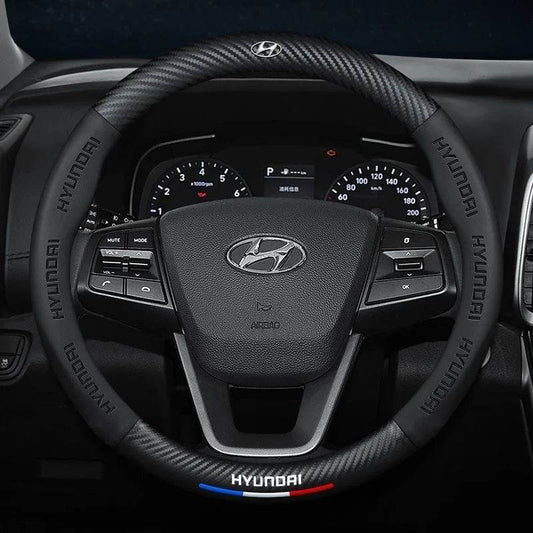 Hyundai Leather Steering Wheel Cover - Black D-shape