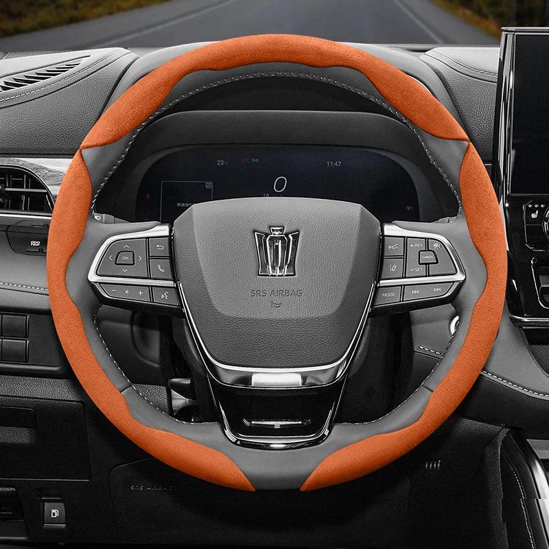 Toyota Crown Suede Steering Wheel Cover - Orange 3-Piece Set
