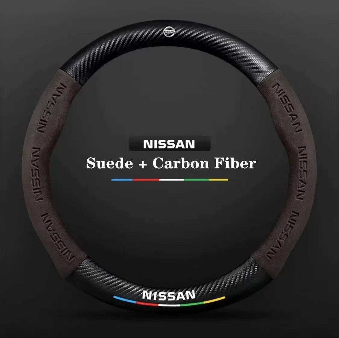 Nissan Carbon Fiber Suede Steering Wheel Cover - O Style Brown