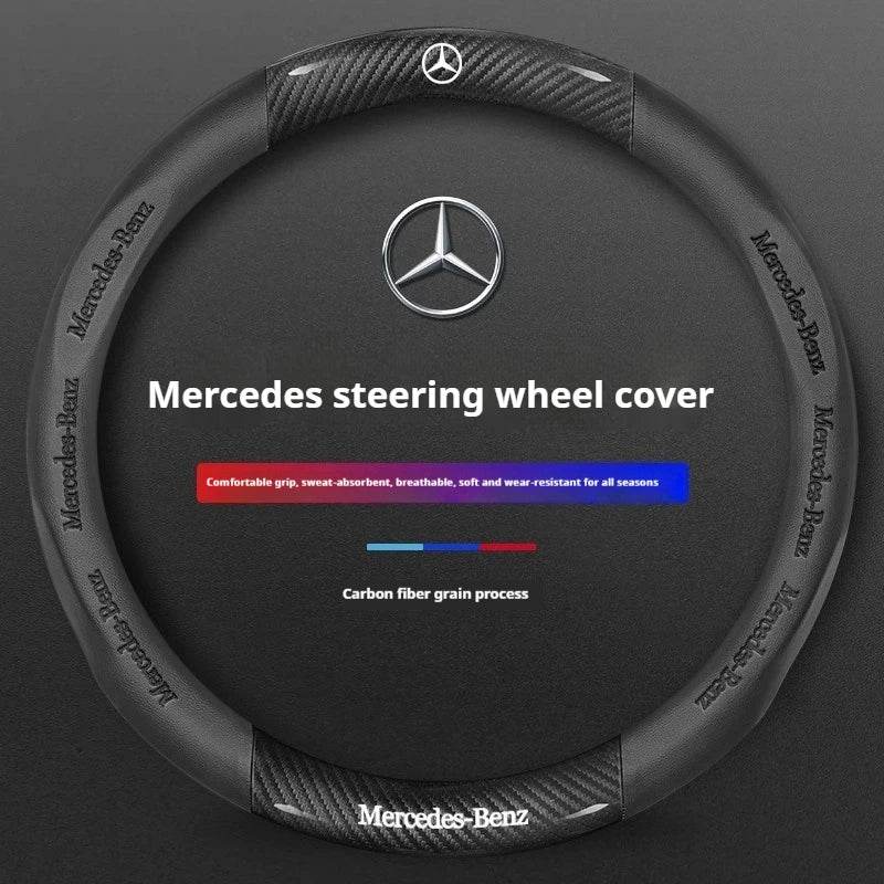 Mercedes-Benz Carbon Fiber Leather Steering Wheel Cover - D Beige