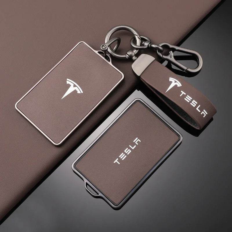 Tesla Key Case – NFC Shell Cover & Protector for Model 3, S, X, Y - B-brown keyring