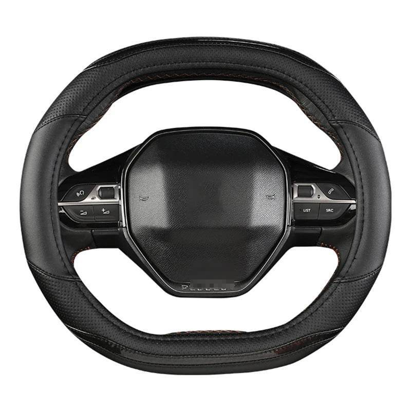 Peugeot Carbon Fiber + PU Leather Steering Wheel Cover - black