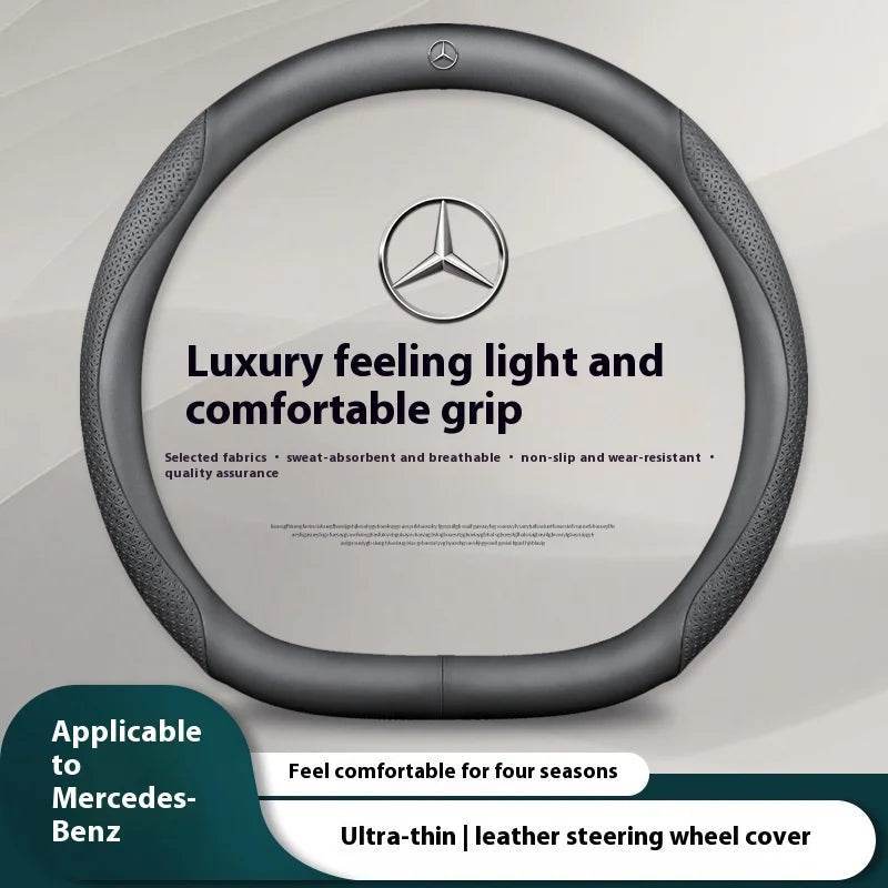 Mercedes Carbon Fiber Leather Steering Wheel Cover - D Black Leather