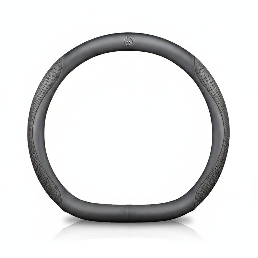 Mercedes Carbon Fiber Leather Steering Wheel Cover - D Black Leather