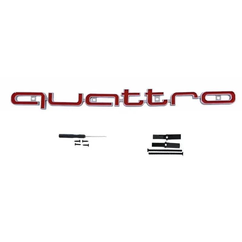 Audi Quattro Emblem | 3D ABS Front Grille Car Badge - Silver Red