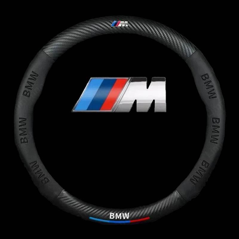BMW 3D Carbon Fiber Leather Steering Wheel Cover - M Black
