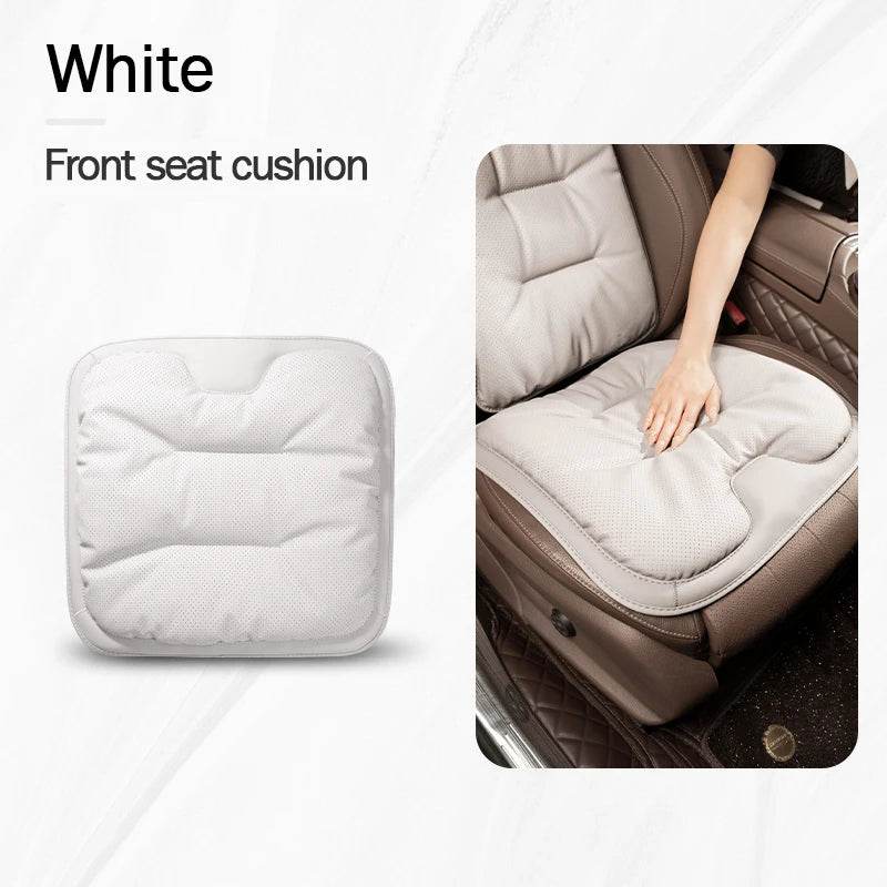 Car Seat Cushion – Leather, Waist Support, Four Seasons Protector - 1PC White Seat