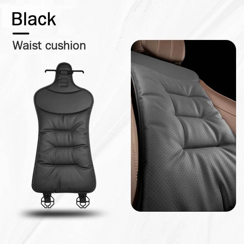 Car Seat Cushion – Leather, Waist Support, Four Seasons Protector - 1PC Black Waist