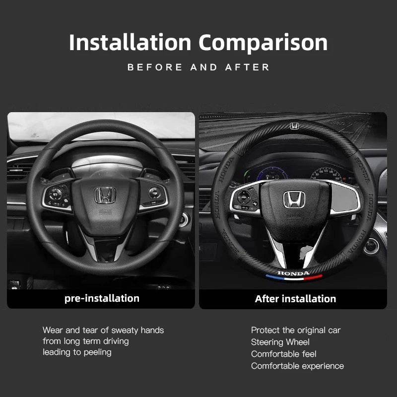 Honda Carbon Fiber Sports Steering Wheel Cover - Carbon Fiber Black
