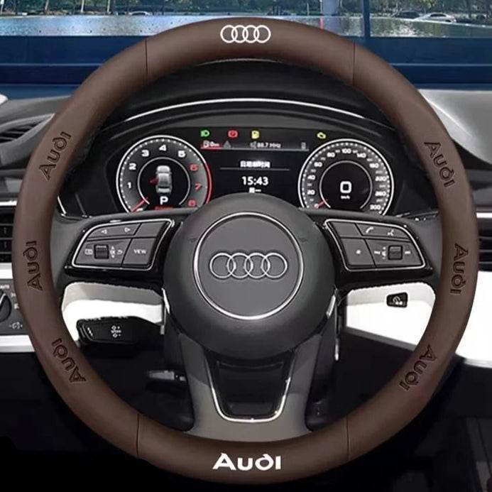 Audi Carbon Fiber Leather Steering Wheel Cover - O Leather Brown