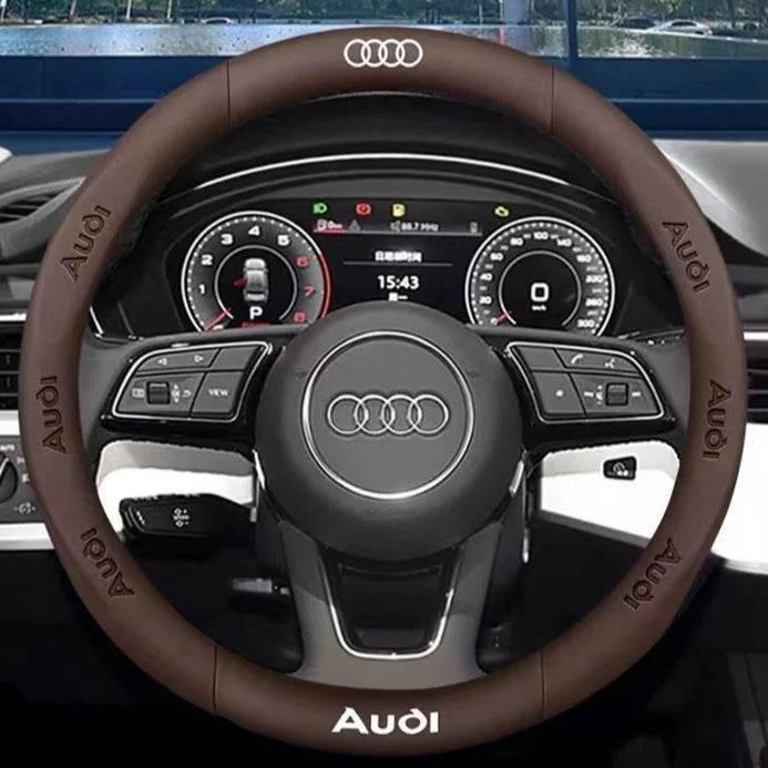 Audi Carbon Fiber Leather Steering Wheel Cover - O Leather Brown