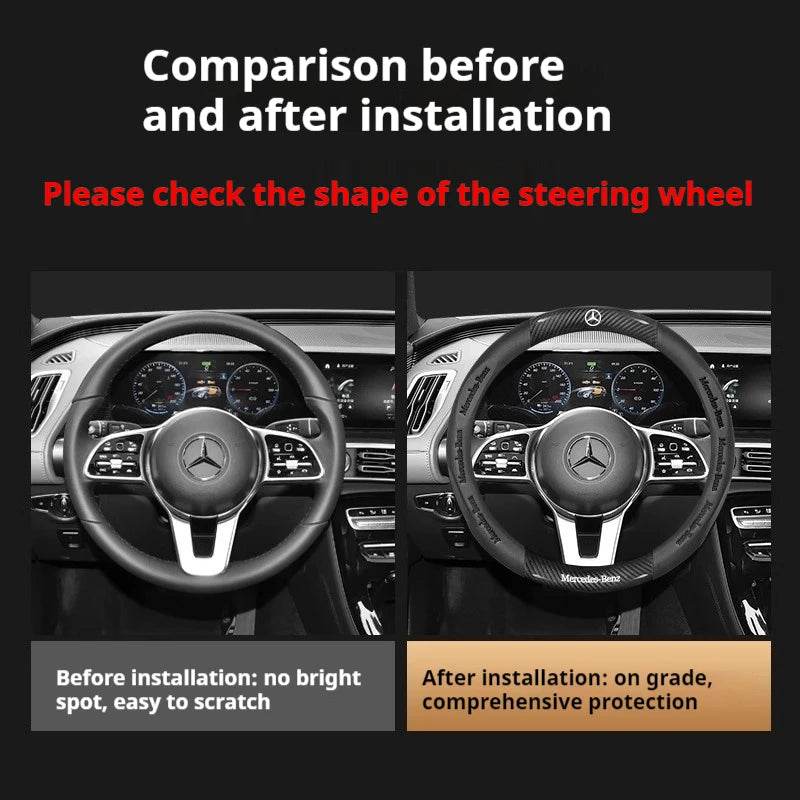 Mercedes-Benz Carbon Fiber Leather Steering Wheel Cover - D Beige