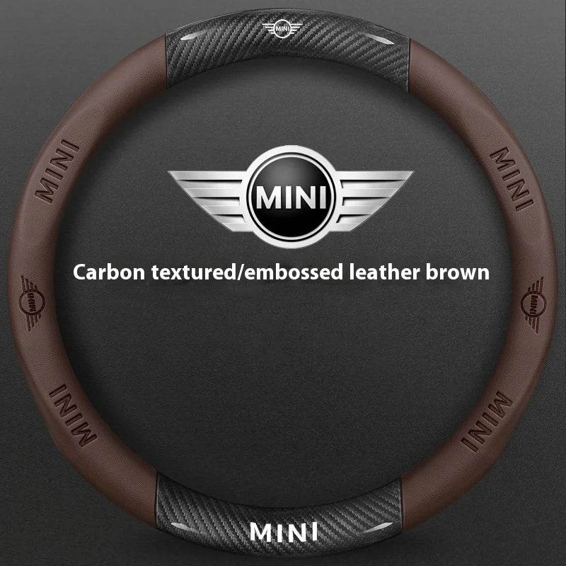 MINI Cooper Carbon Fiber Leather Steering Wheel Cover - Carbon Brown