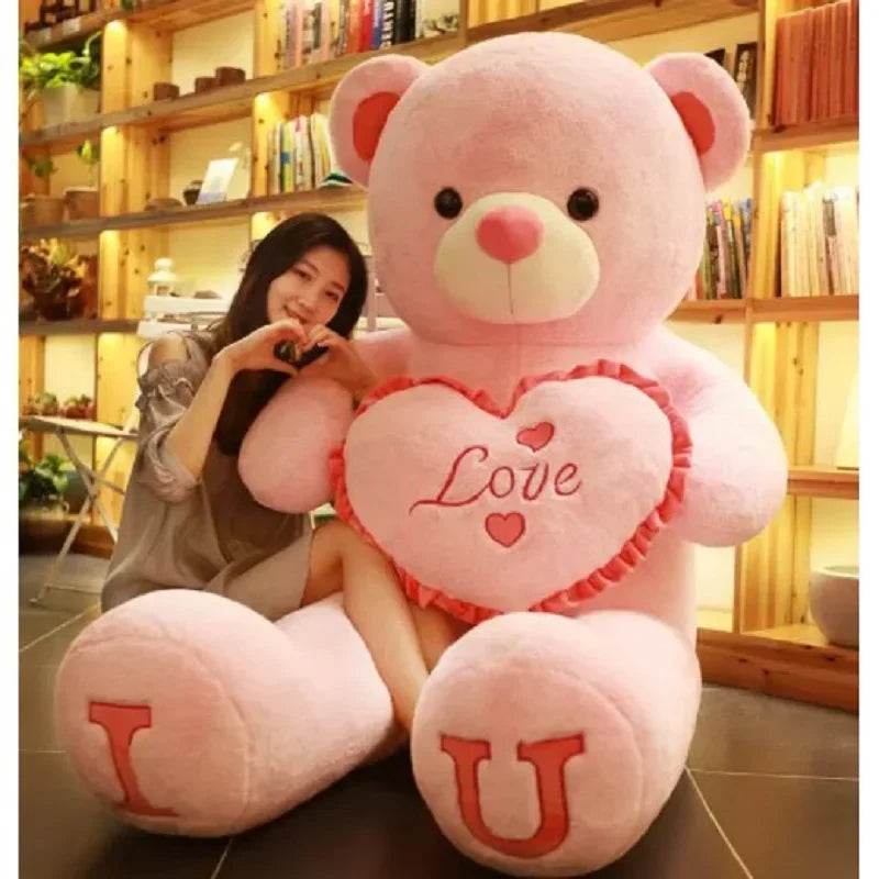Giant Teddy Bear Plush – Big LOVE Stuffed Toy - Beige&Brown / 100CM
