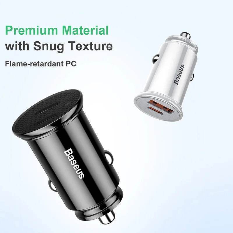 Baseus 30W Car Charger Dual USB-C | Fast PD Charging for iPhone, Samsung, Xiaomi -