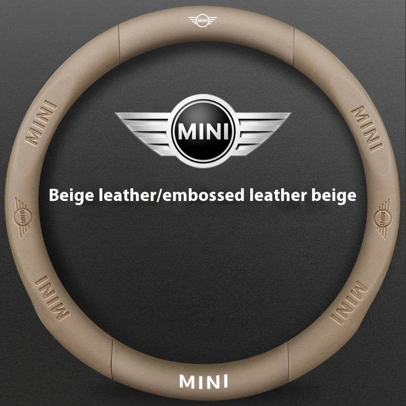 MINI Cooper Carbon Fiber Leather Steering Wheel Cover - Leather Off-white