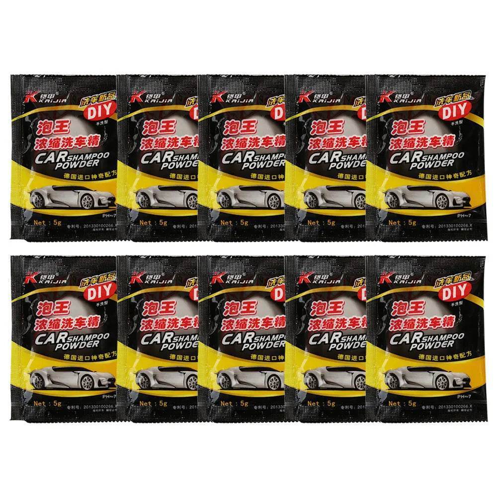 Car Wash Shampoo Powder – Universal Car Cleaning Soap for Body, Glass & Wheels - 10 bags