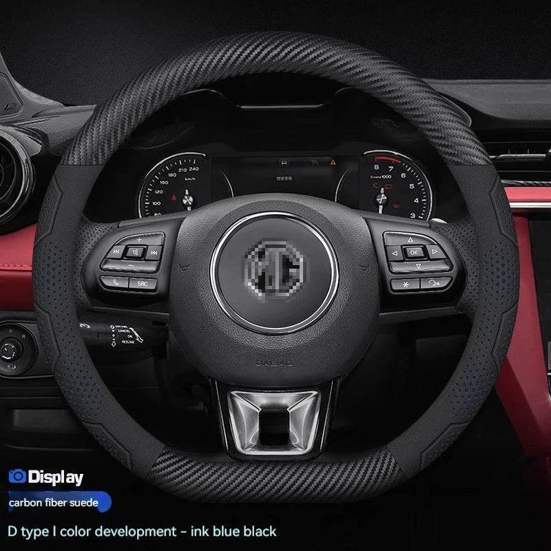 MG Carbon Fiber Suede Steering Wheel Cover - D Carbon Blue