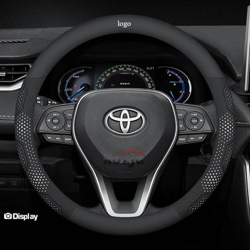 Toyota Carbon Fiber Leather Steering Wheel Cover - white leather