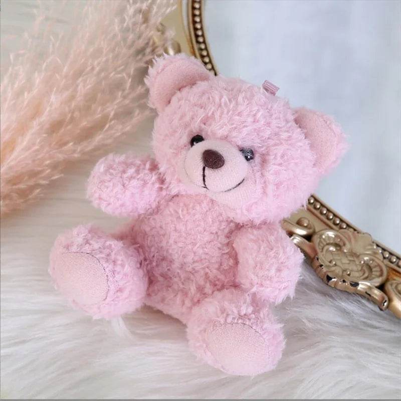Mini Plush Teddy Bear Pendant – Curly Sitting Doll - Pink