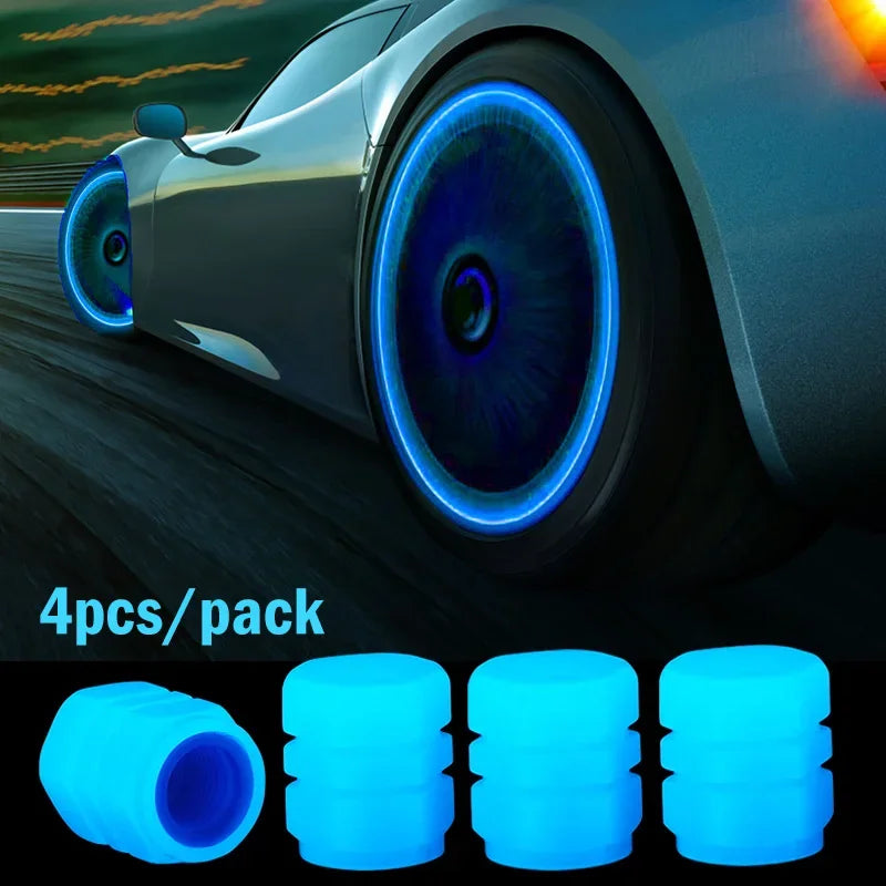 4/16pcs Luminous Valve Caps Car Fluorescent Tire Valves Cap Glow in The Dark Car Motorcycle Bike Wheel Plug Tyre Hub Cover Decor - Carmoods