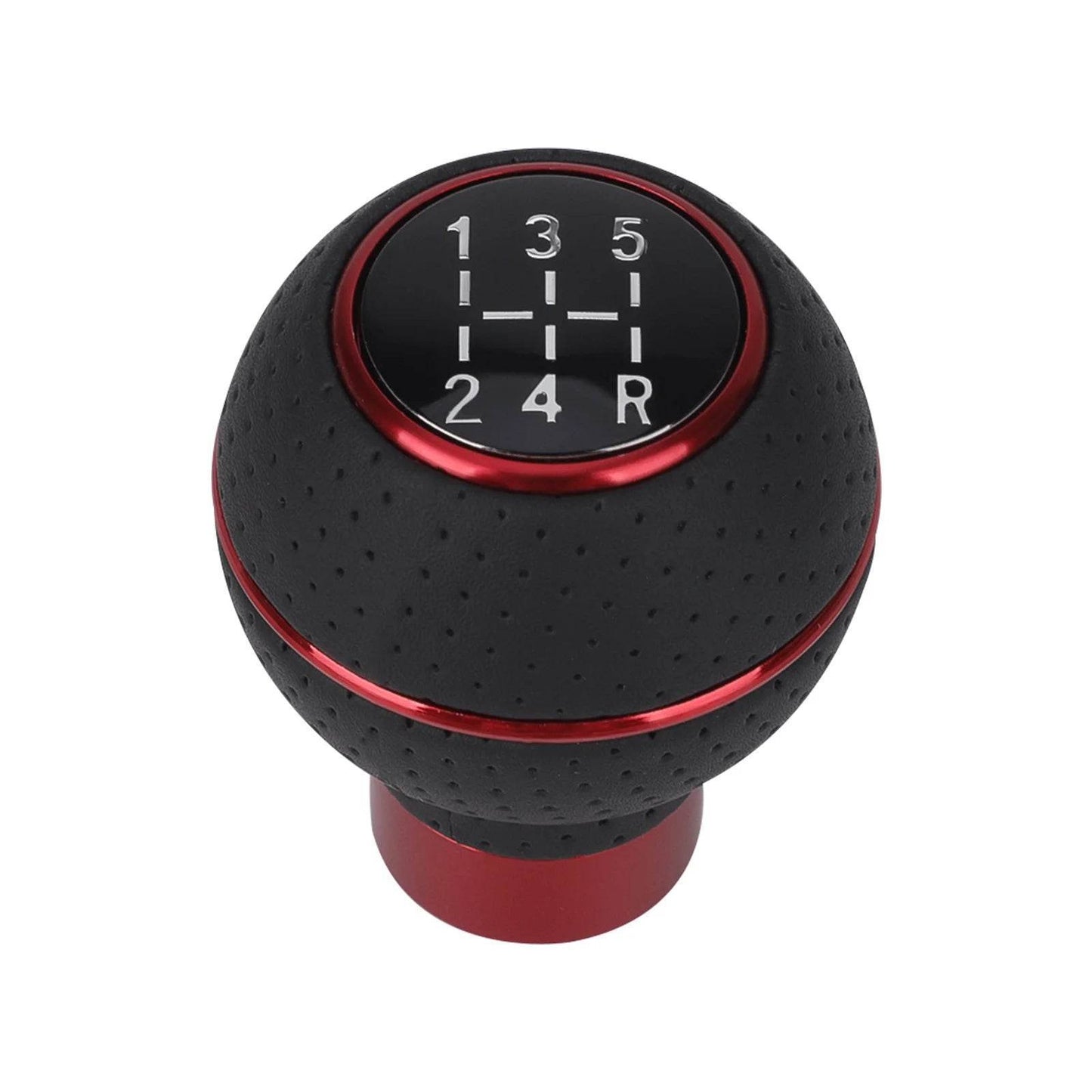 Universal 5-Speed Gear Shift Knob | Leather & Aluminium | M8–M12 Compatible - Red