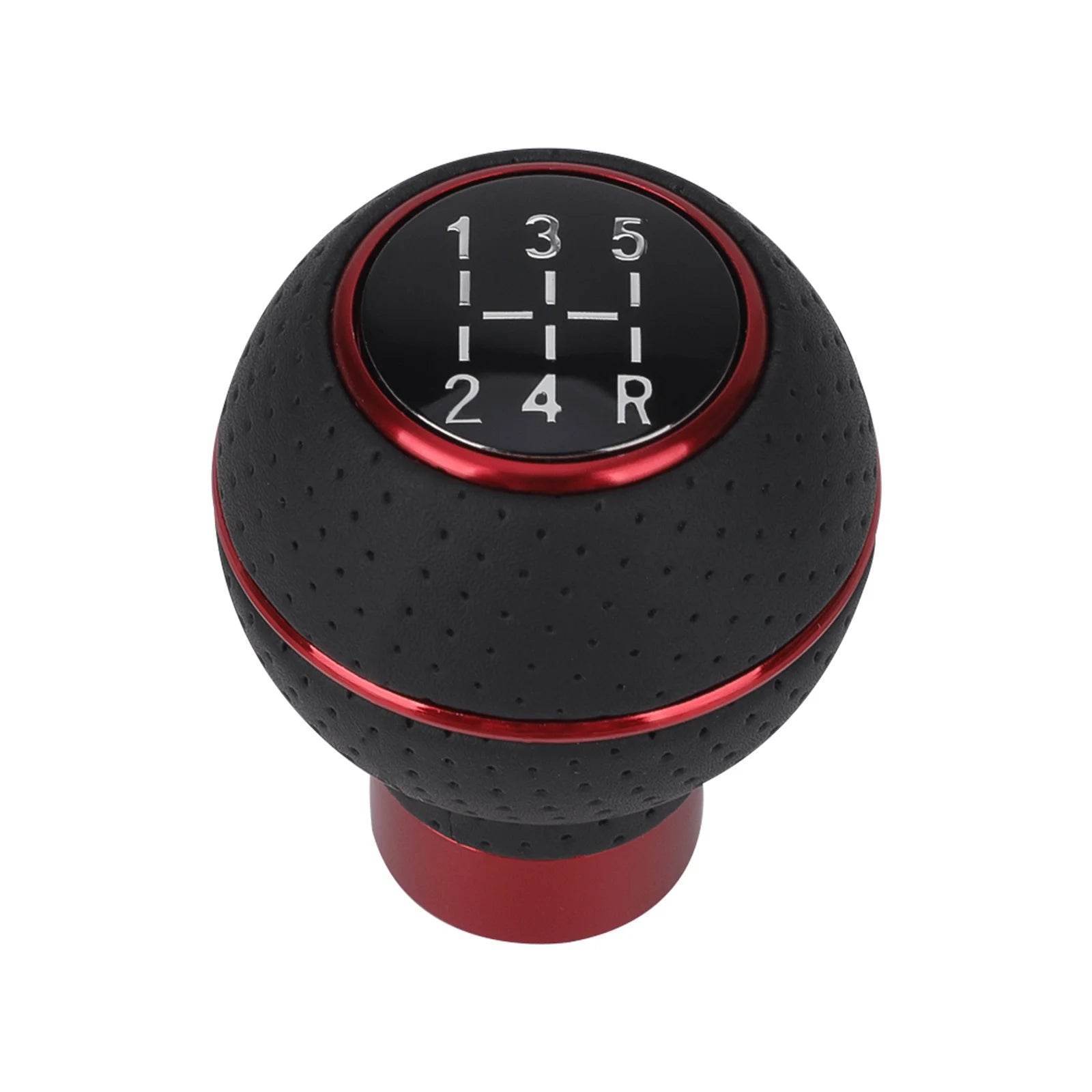 Universal 5-Speed Gear Shift Knob | Leather & Aluminium | M8–M12 Compatible - Red