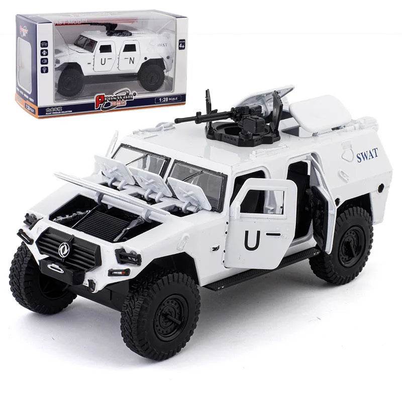 Military Diecast Car Model – Tactical Vehicle with LED & Sound - White